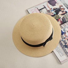 Load image into Gallery viewer, Panama hat with flat brim and bow