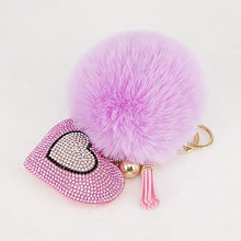 Load image into Gallery viewer, Pompom rhinestone heart-shaped key ring