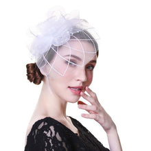 Load image into Gallery viewer, Flower Net Ribbon Feather Cocktail Headdress