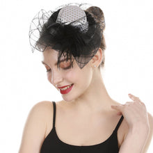 Load image into Gallery viewer, Flower Net Ribbon Feather Cocktail Headdress