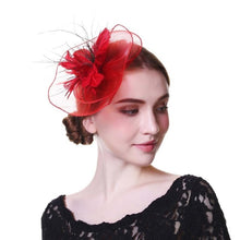 Load image into Gallery viewer, Flower Net Ribbon Feather Cocktail Headdress