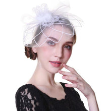 Load image into Gallery viewer, Flower Net Ribbon Feather Cocktail Headdress