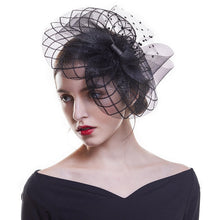 Load image into Gallery viewer, Flower Net Ribbon Feather Cocktail Headdress