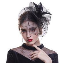 Load image into Gallery viewer, Flower Net Ribbon Feather Cocktail Headdress