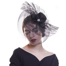 Load image into Gallery viewer, Flower Net Ribbon Feather Cocktail Headdress