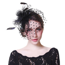 Load image into Gallery viewer, Flower Net Ribbon Feather Cocktail Headdress