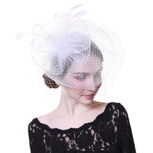 Load image into Gallery viewer, Flower Net Ribbon Feather Cocktail Headdress