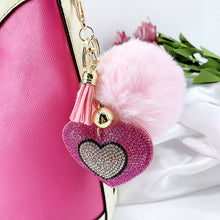 Load image into Gallery viewer, Pompom rhinestone heart-shaped key ring