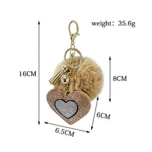 Load image into Gallery viewer, Pompom rhinestone heart-shaped key ring