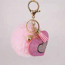 Load image into Gallery viewer, Pompom rhinestone heart-shaped key ring