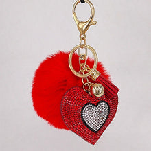 Load image into Gallery viewer, Pompom rhinestone heart-shaped key ring