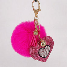 Load image into Gallery viewer, Pompom rhinestone heart-shaped key ring