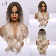 Загрузить изображение в средство просмотра галереи, Dark brown light gold platinum long wavy center wig