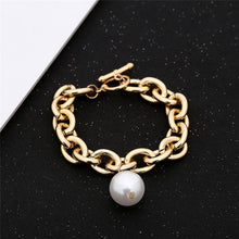 Load image into Gallery viewer, Imitation pearl armband steampunk lock thick chain