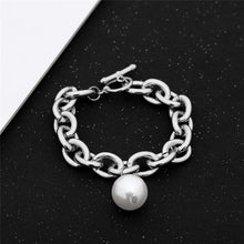 Load image into Gallery viewer, Imitation pearl armband steampunk lock thick chain