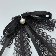 Load image into Gallery viewer, Lace Ribbon Pearl Black Bow Tie