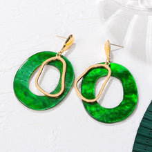 Загрузить изображение в средство просмотра галереи, Green Acrylic Geometric Dangle Gold Earrings