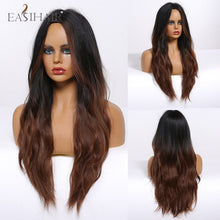 Загрузить изображение в средство просмотра галереи, Dark brown light gold platinum long wavy center wig