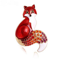 Load image into Gallery viewer, Rhinestone Enamel Fox Brooch