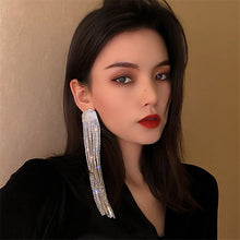 Load image into Gallery viewer, Long tassel full rhinestone drop earrings