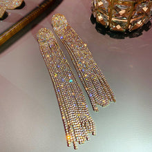Load image into Gallery viewer, Long tassel full rhinestone drop earrings