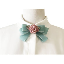 Load image into Gallery viewer, Lace Ribbon Pearl Black Bow Tie