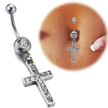 Load image into Gallery viewer, Crystal Belly Perforated Skull Button Belly Button Ring
