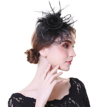 Load image into Gallery viewer, Flower Net Ribbon Feather Cocktail Headdress

