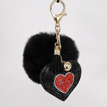 Load image into Gallery viewer, Pompom rhinestone heart-shaped key ring
