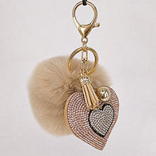 Load image into Gallery viewer, Pompom rhinestone heart-shaped key ring
