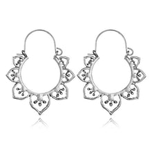 Load image into Gallery viewer, Retro flower metal hoop punk earrings
