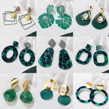 Load image into Gallery viewer, Green Acrylic Geometric Dangle Gold Earrings

