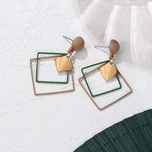 Load image into Gallery viewer, Green Acrylic Geometric Dangle Gold Earrings

