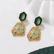 Load image into Gallery viewer, Green Acrylic Geometric Dangle Gold Earrings
