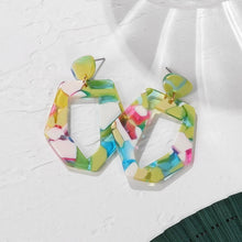 Load image into Gallery viewer, Green Acrylic Geometric Dangle Gold Earrings
