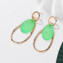 Load image into Gallery viewer, Green Acrylic Geometric Dangle Gold Earrings
