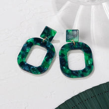 Load image into Gallery viewer, Green Acrylic Geometric Dangle Gold Earrings
