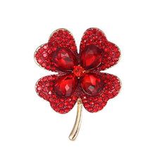 Load image into Gallery viewer, Green or red crystal leaf brooch
