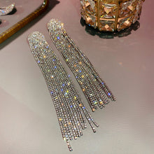 Load image into Gallery viewer, Long tassel full rhinestone drop earrings
