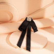 Load image into Gallery viewer, Lace Ribbon Pearl Black Bow Tie
