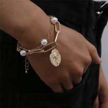 Load image into Gallery viewer, Imitation pearl armband steampunk lock thick chain
